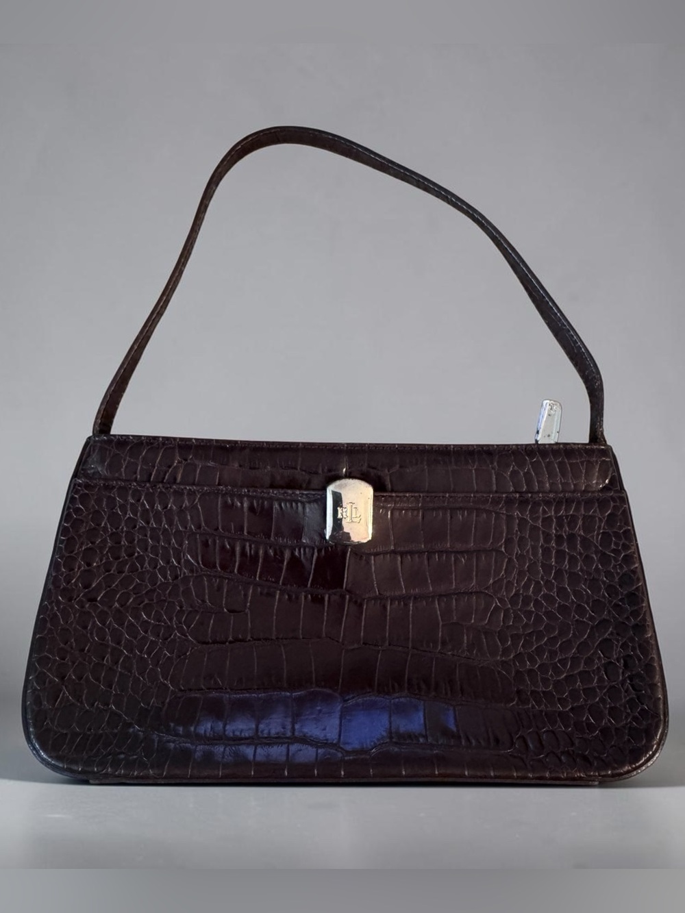 Lauren Ralph Lauren Dark Brown Croc-Embossed Leather Mini Bag